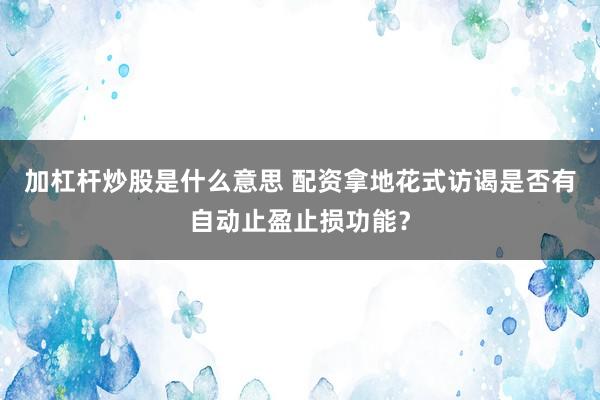 加杠杆炒股是什么意思 配资拿地花式访谒是否有自动止盈止损功能？